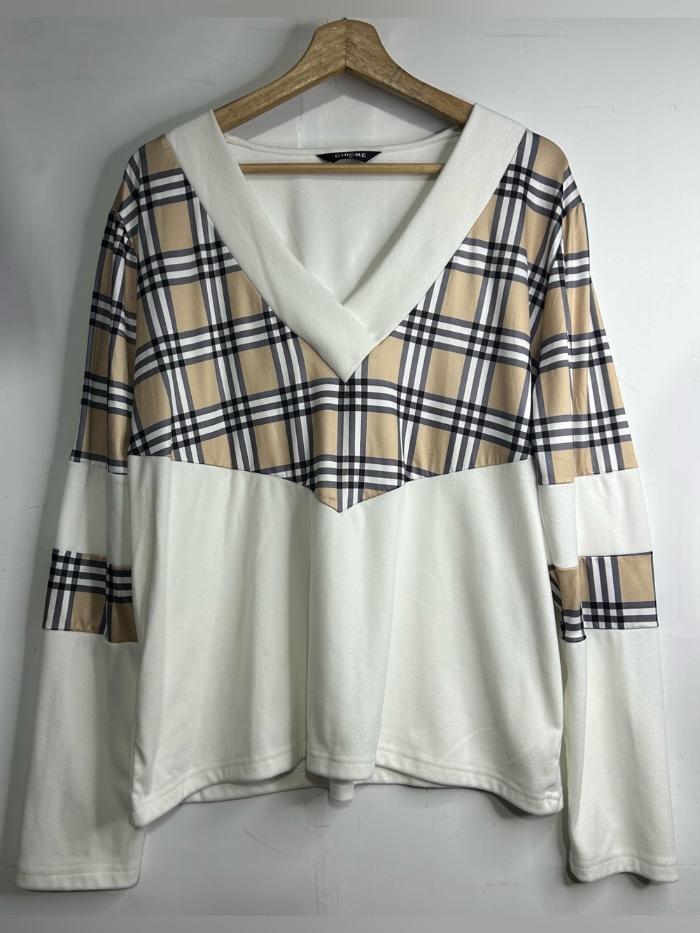 5 for $25🔥Chic Me Tan Plaid Fleece Pullover Knit Shirt XL